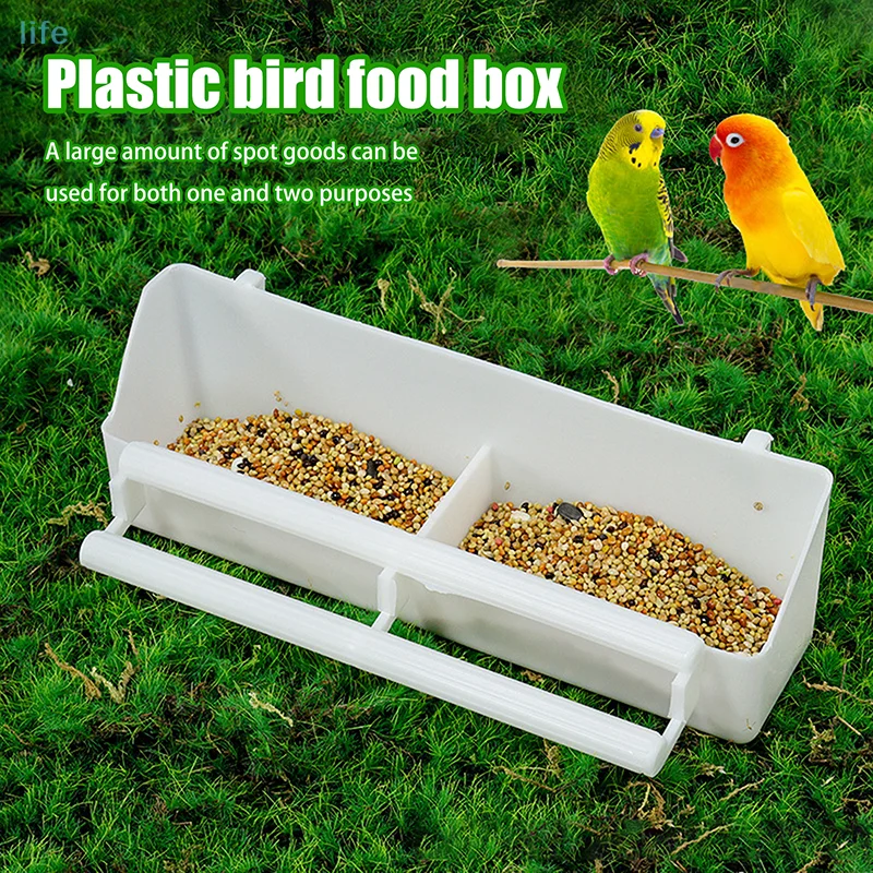 

1PC 21x8.3x6.5cm 2 In 1 Bird Feeder Double Plastic Seed Water Feeder Hanging Frame Drinker Cup For Parrots Bird Cage Bowl