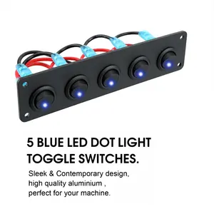 Painel redondo de interruptor de alternância, 12-24v, 5 gangues, peças internas para rv, barco, iate, carro marinho, à prova d'água, led azul 12 principais vendas lancha painel - №8
