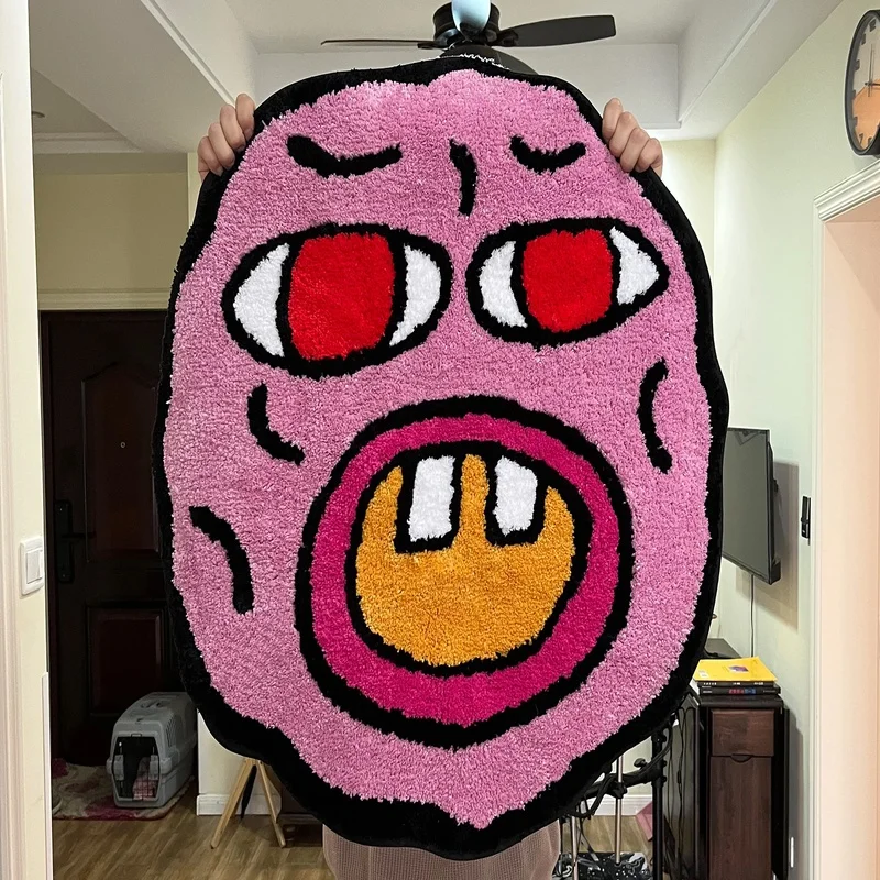 

Cherry Bomb Rug Pink Handmade Tufted Carpet Room Decor Kawaii Small Rug for Bedroom Cartoon Circle Punch Needle Rug