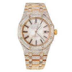 Jewels Luxury Gold Moissanite Watch Roman Number High Quality  Hop Full CVD Diamond Watch Men's Iced Out Quartz Watches