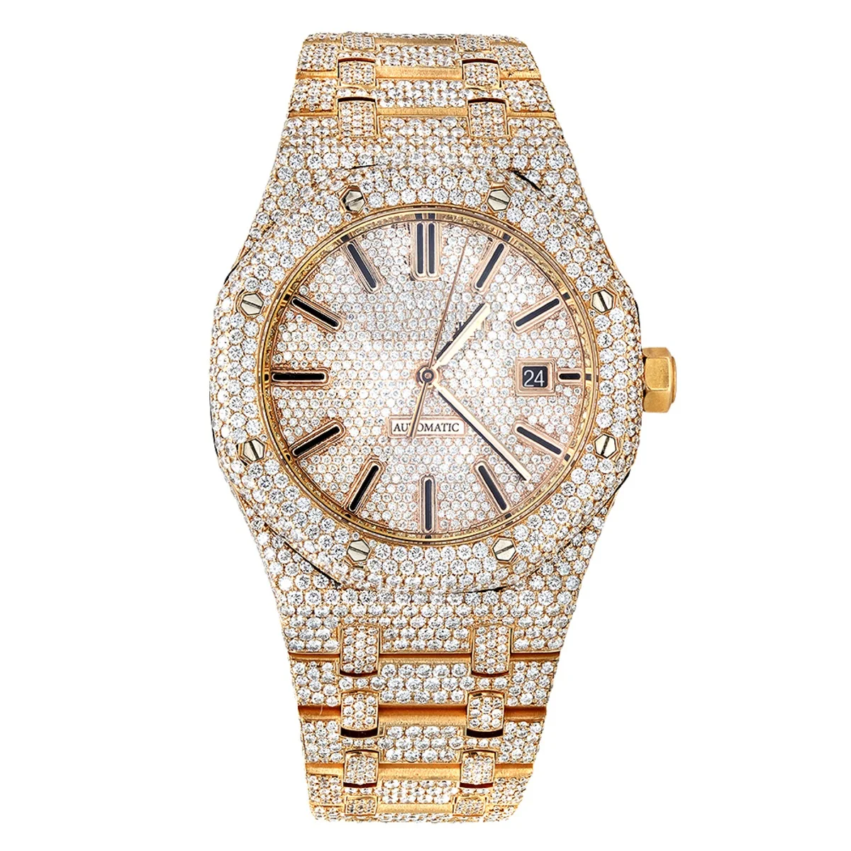 Jewels Luxury Gold Moissanite Watch Roman Number High Quality  Hop Full CVD Diamond Watch Men's Iced Out Quartz Watches