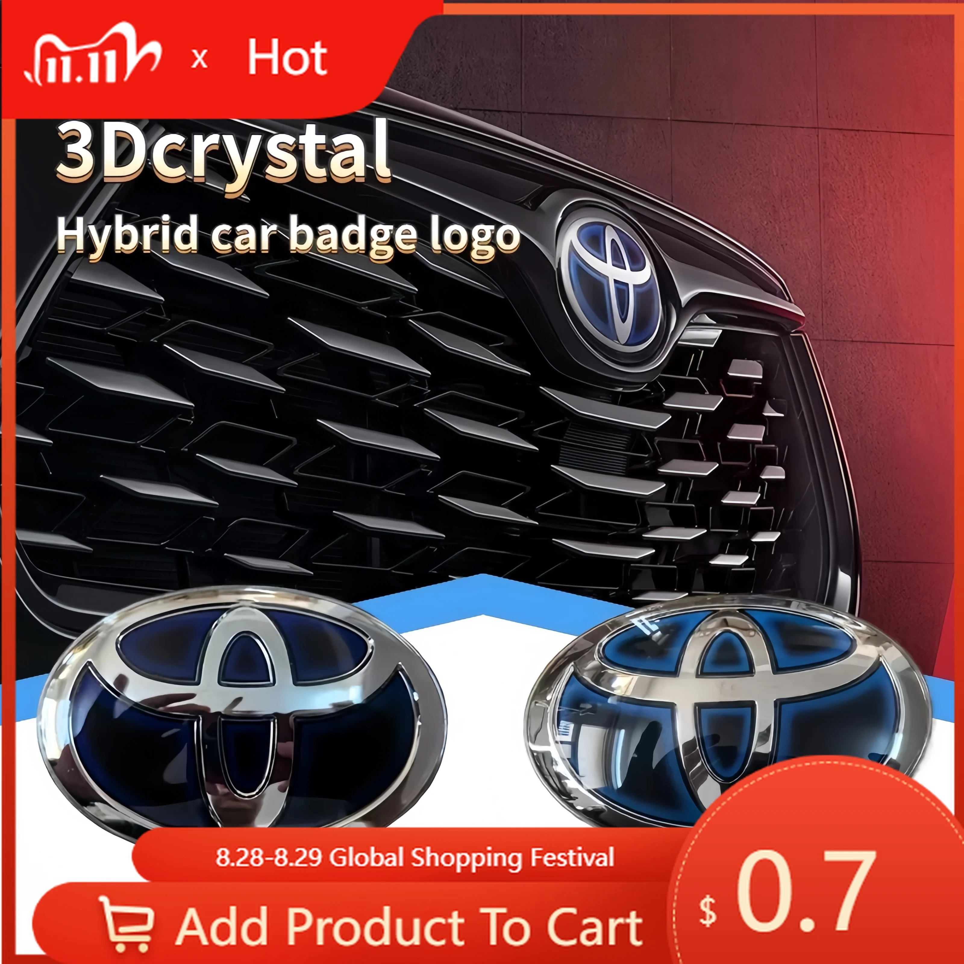 

Fot Toyota 2026 Новая 160 мм 3D кристаллическая эмблема автомобиля для Toyota Highlander/Camry/RAV4/CHR/Avalon Hybrid - с акриловым основанием, Waterpro