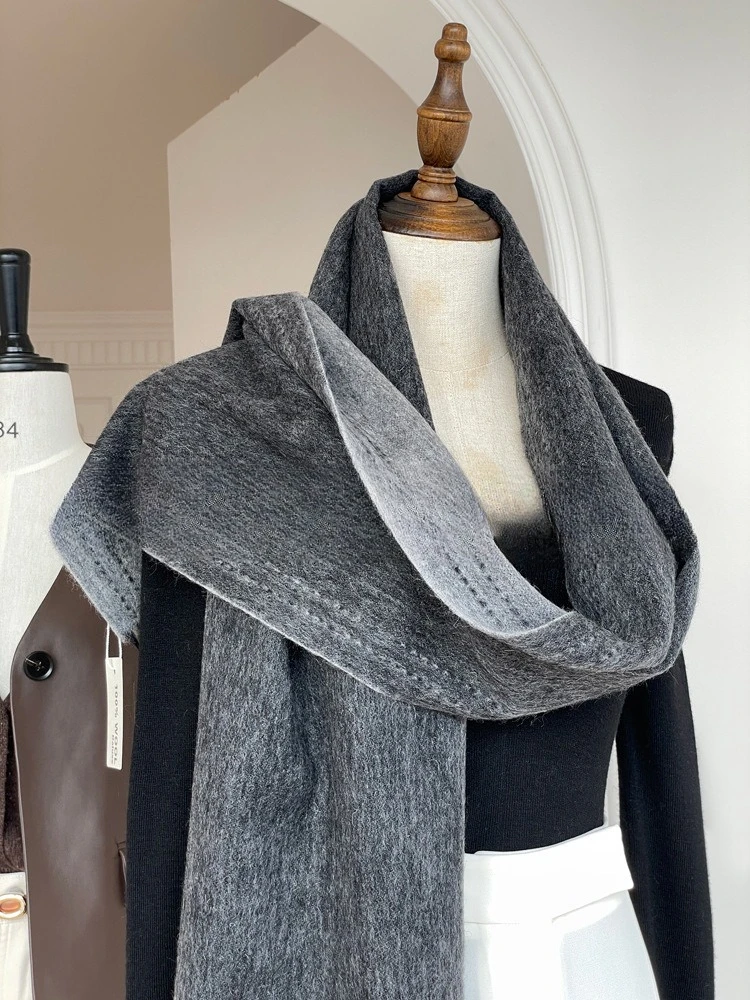 High Quality Australia100% Pure Wool Scarf Women Fall Winter Design Double-Sided Stitching Knitted Cashmere Shawl Female Muffler