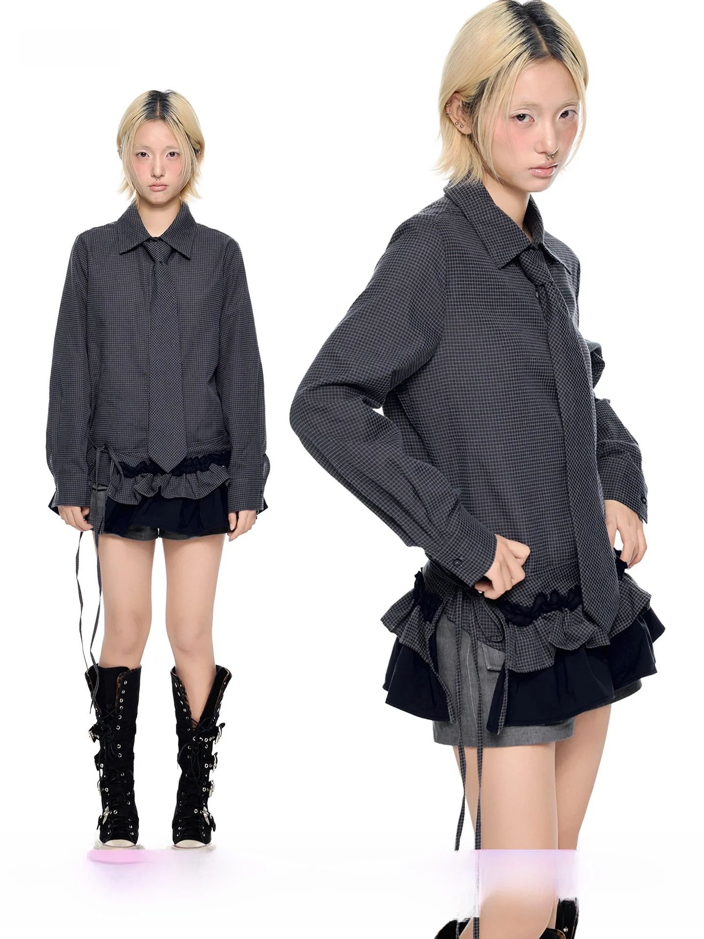 

EZEK Комплект из двух предметов: винтажная повседневная женская осенняя новинка, приталенный топ с плиссированным кружевным подолом, дышащий, из полиэстера и хлопка