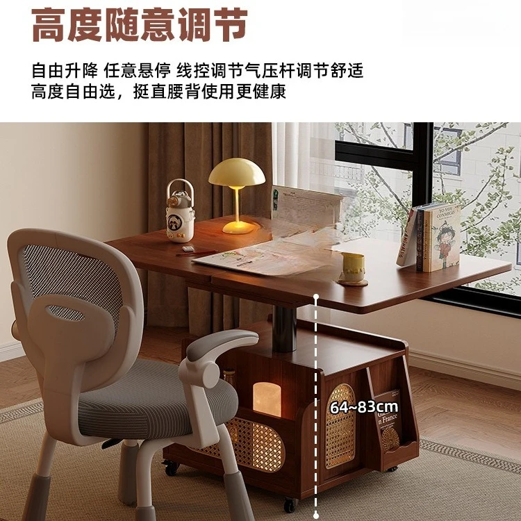 طاولة قهوة لرفع الخشب الصلب، عربة متنقلة، طاولة غرفة المعيشة، جانب الأريكة، خزانة جانبية متعددة الوظائف #5