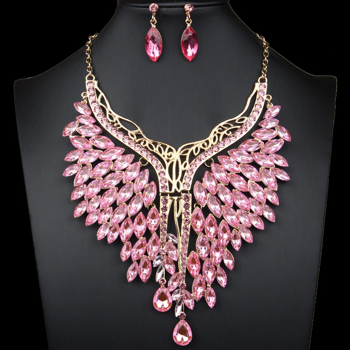 

New fashionable Y-shaped necklace and earrings set jewelry - crystal. Wedding accessories. Gift for wife.