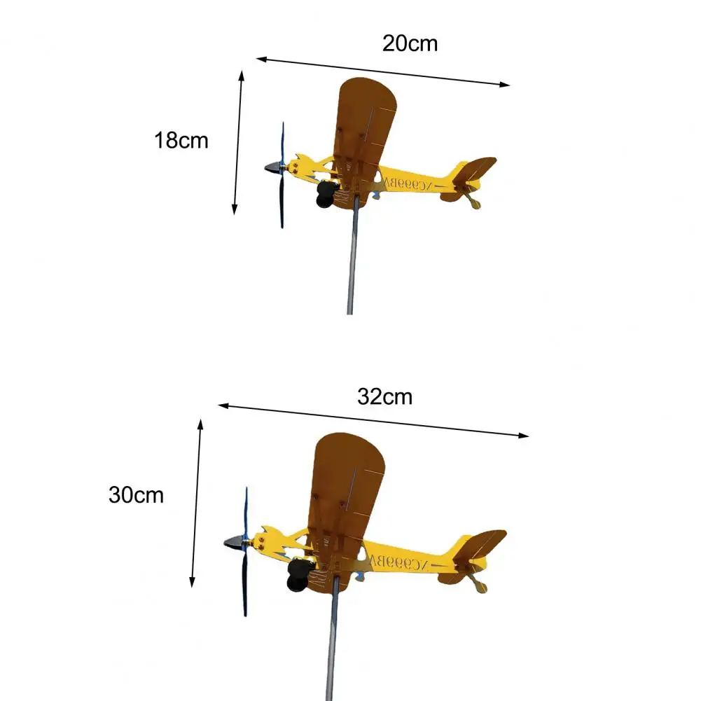 Outdoor Weathervane Creative Burr Free Iron Art 3D Airplane Shape Wind Spinner Yellow Statue Garden Decoration Home Accessories