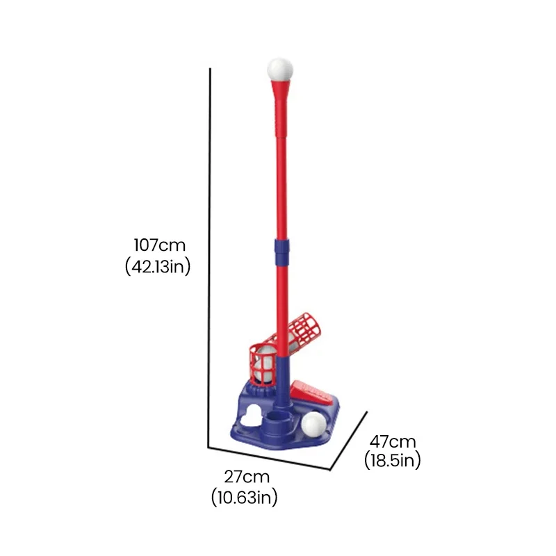 Juego de juguetes de béisbol para niños 3 en 1 con soporte de bola colgante, lanzador automático de bola en T de pie, altura ajustable, juego de deportes al aire libre para niños pequeños