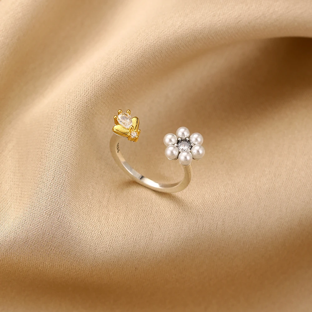 Women's 925 Sterling Silver Heart-Shaped Pearl Bow Ring