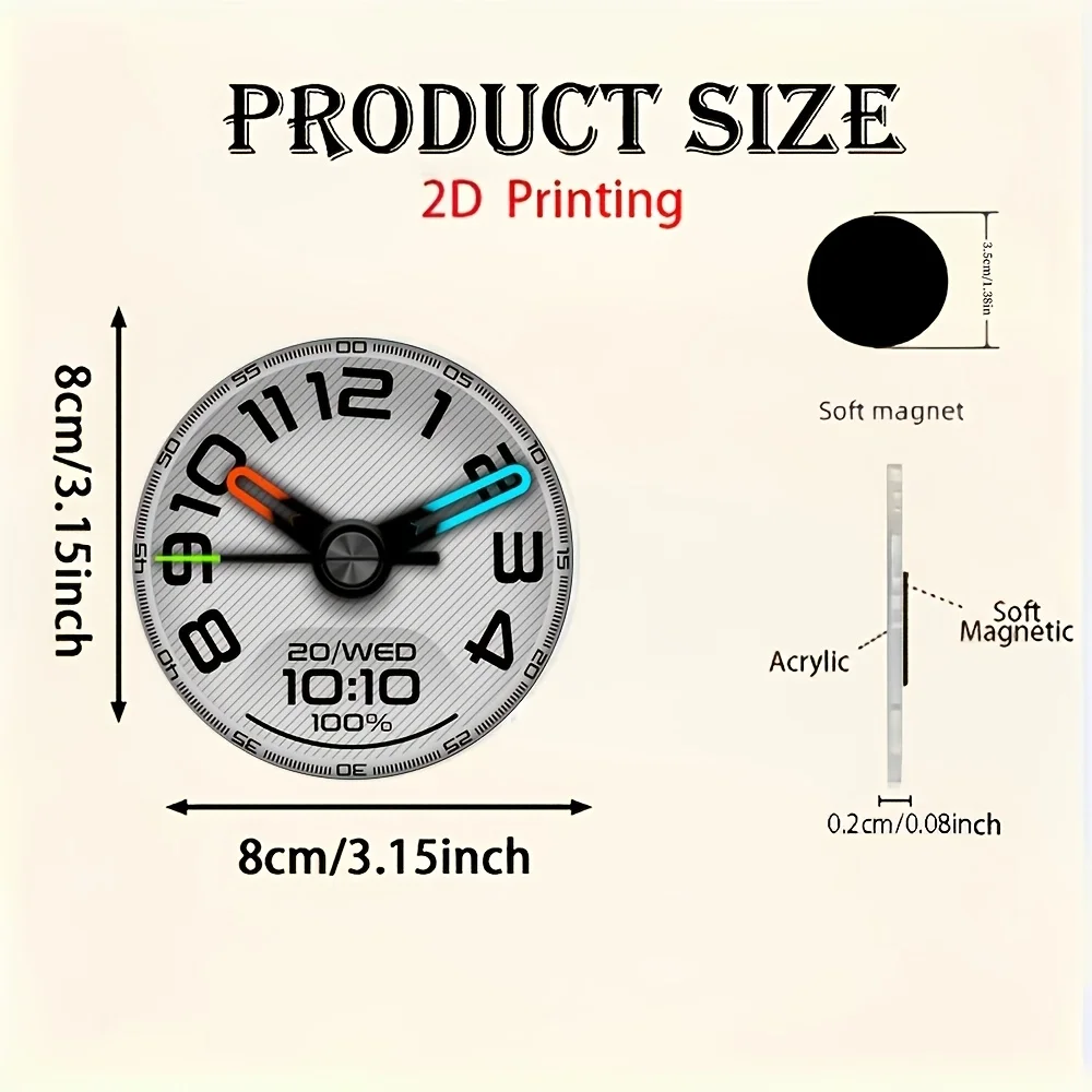 2DPractical Acrylic Creative Clock Refrigerator Magnet 3.15In X 3.15In Modern Minimalist Home Wall Decor For Kitchen Living Room