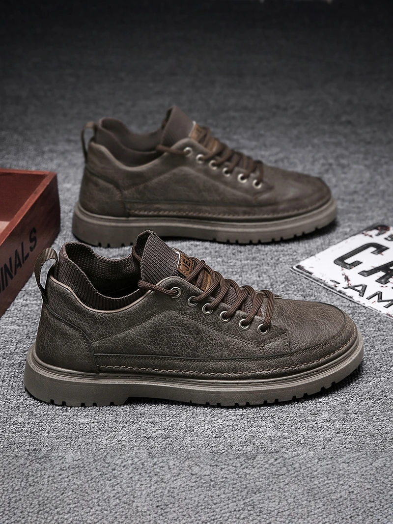 

Men's Casual Leather Shoes Work Safety Fashion Boots Waterproof Anti-slip Spring Autumn Seasonal Wear for Young Men