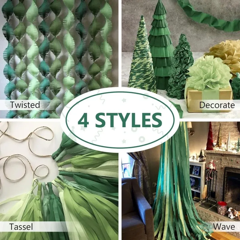 4 Rolls Crepe Paper Streamers DIY Craft Wrinkled Paper Roll For Wedding Party Decoration Shades stage Green Packing Material