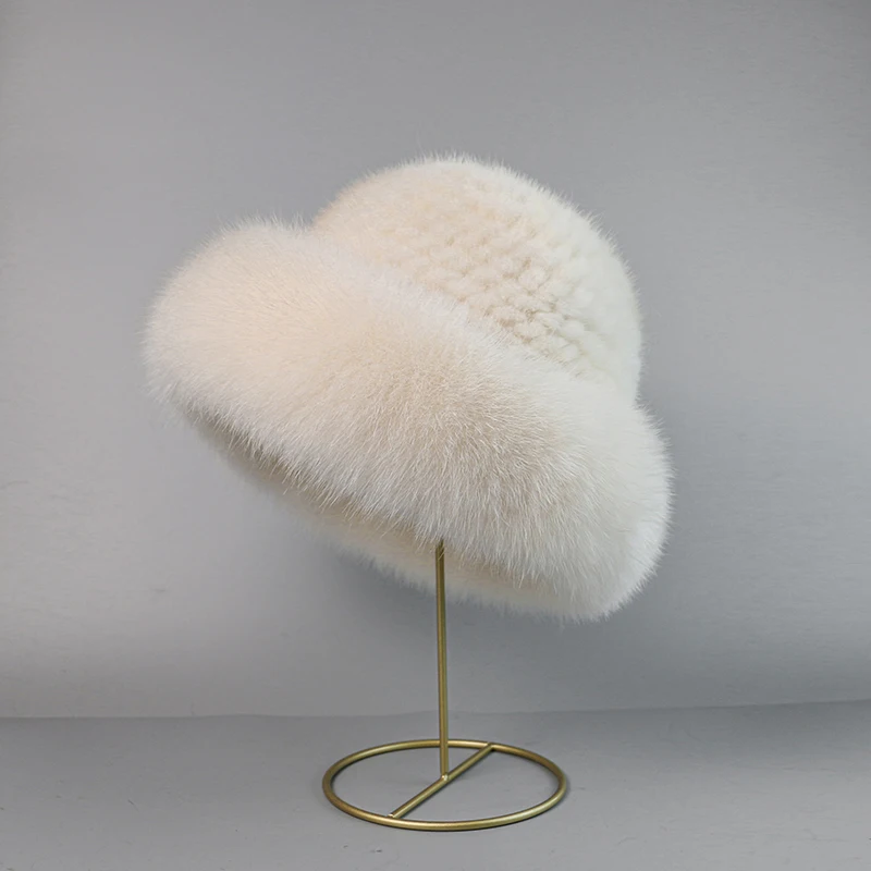 Real mink fur woman hat Fox fur beanie caps Winter woman hats Fashion mink fur knit hat