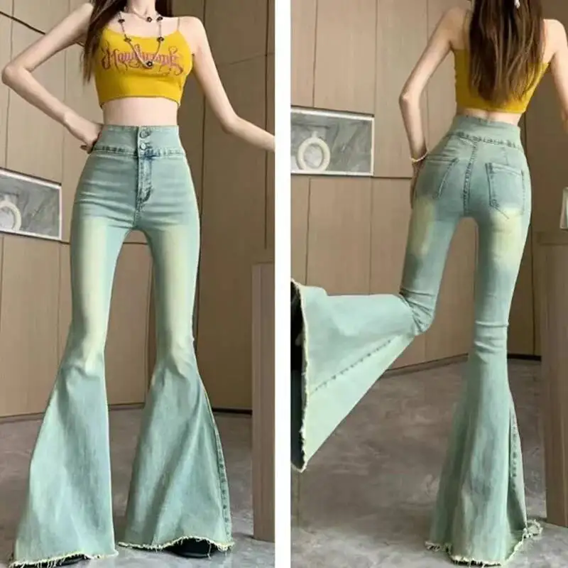 Lucyever Aesthetic Hot Skinny Flare Jeans Women Vintage Slim Fit High Waist Denim Pants Woman Y K Streetwear Wide Leg Trousers
