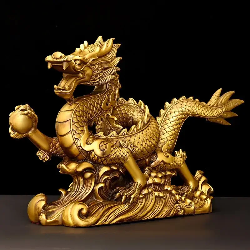 Imagem -02 - Feng Shui Pure Copper Dragon Ornamentos Lucky Wealth Figurine Enfeites Presente para Casa Escritório Desktop Decoração Artesanato