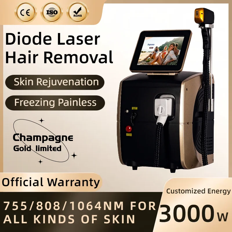 Upgraded 3000W Diode Ice Platinum Hair Removal Device Features a Triple-Wavelength System 755nm, 808nm, and 1064nm