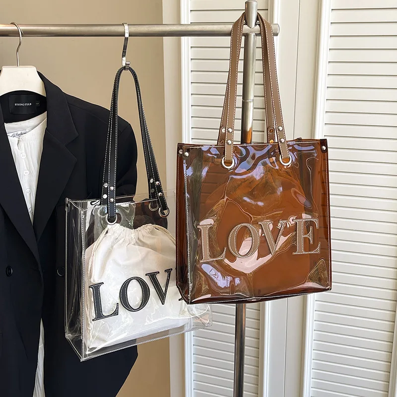 

New in 2025! Trendy Single Product, Women's PVC Bag - Transparent Large-capacity Simple Commuter Handbag and Shoulder Bag