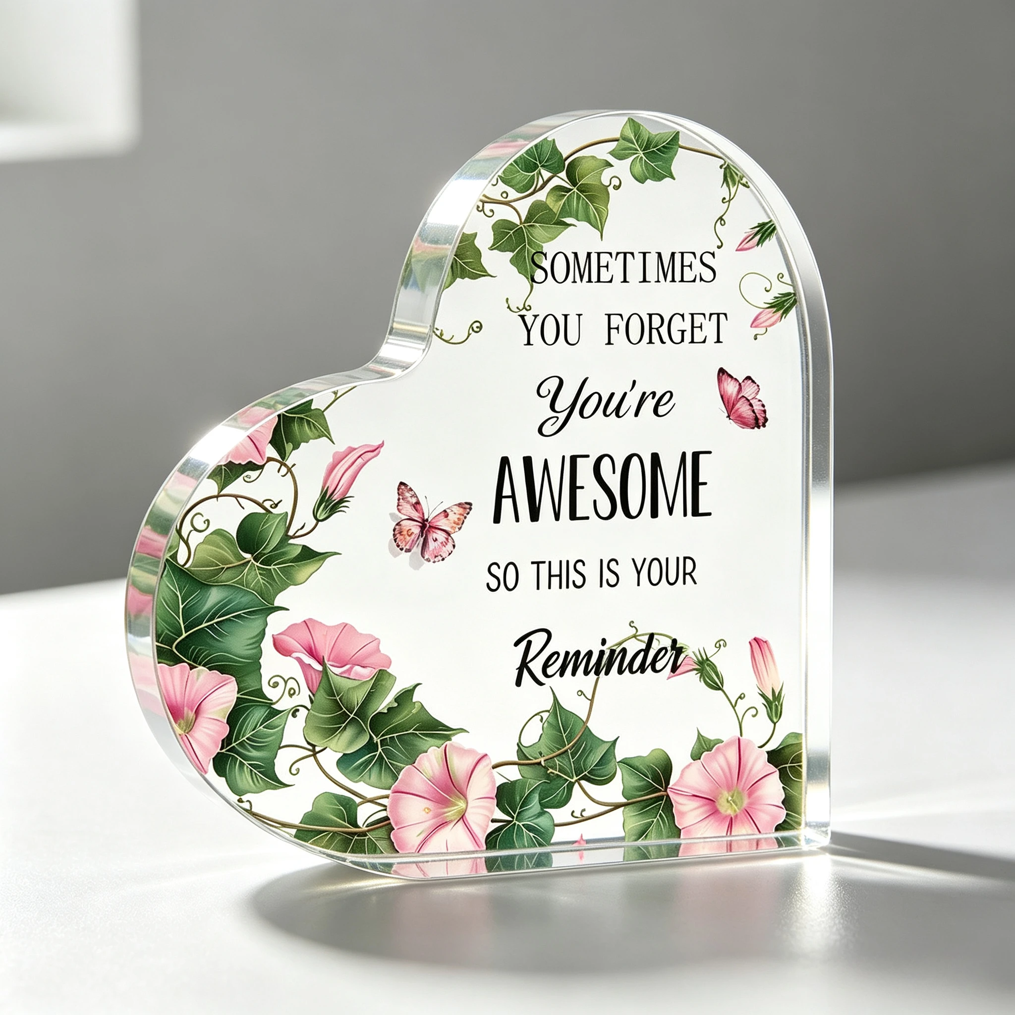 Remembrance Quote Acrylic Heart Keepsake, Condolence Desktop Ornament for Loss of Loved One