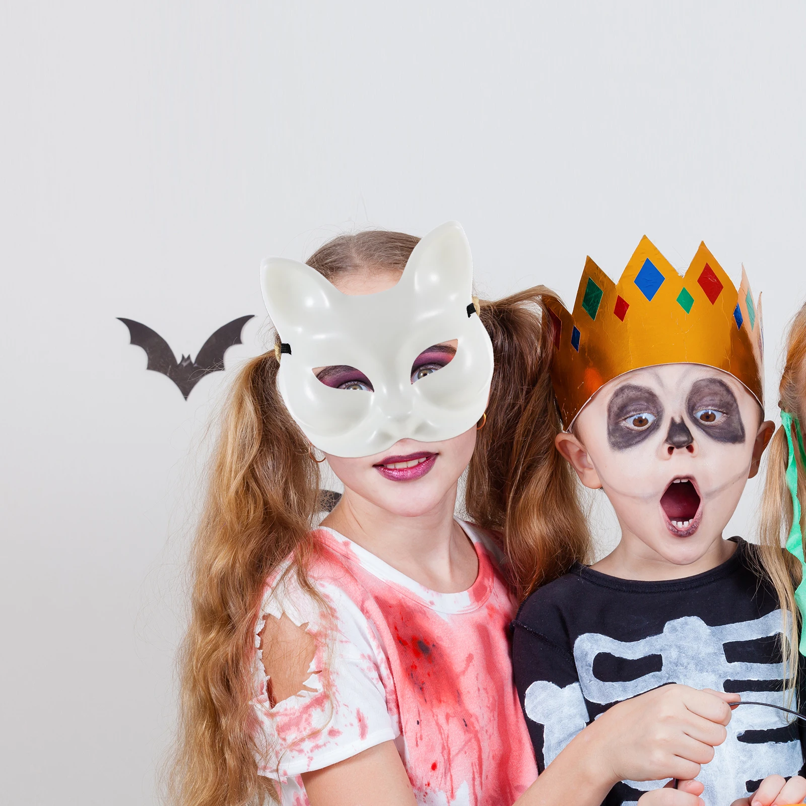 

4Pcs Fox Mask DIY Blank Unpainted White Masks Plastic Masquerade Costume Cosplay Accessory Halloween Party Art Craft Paintable