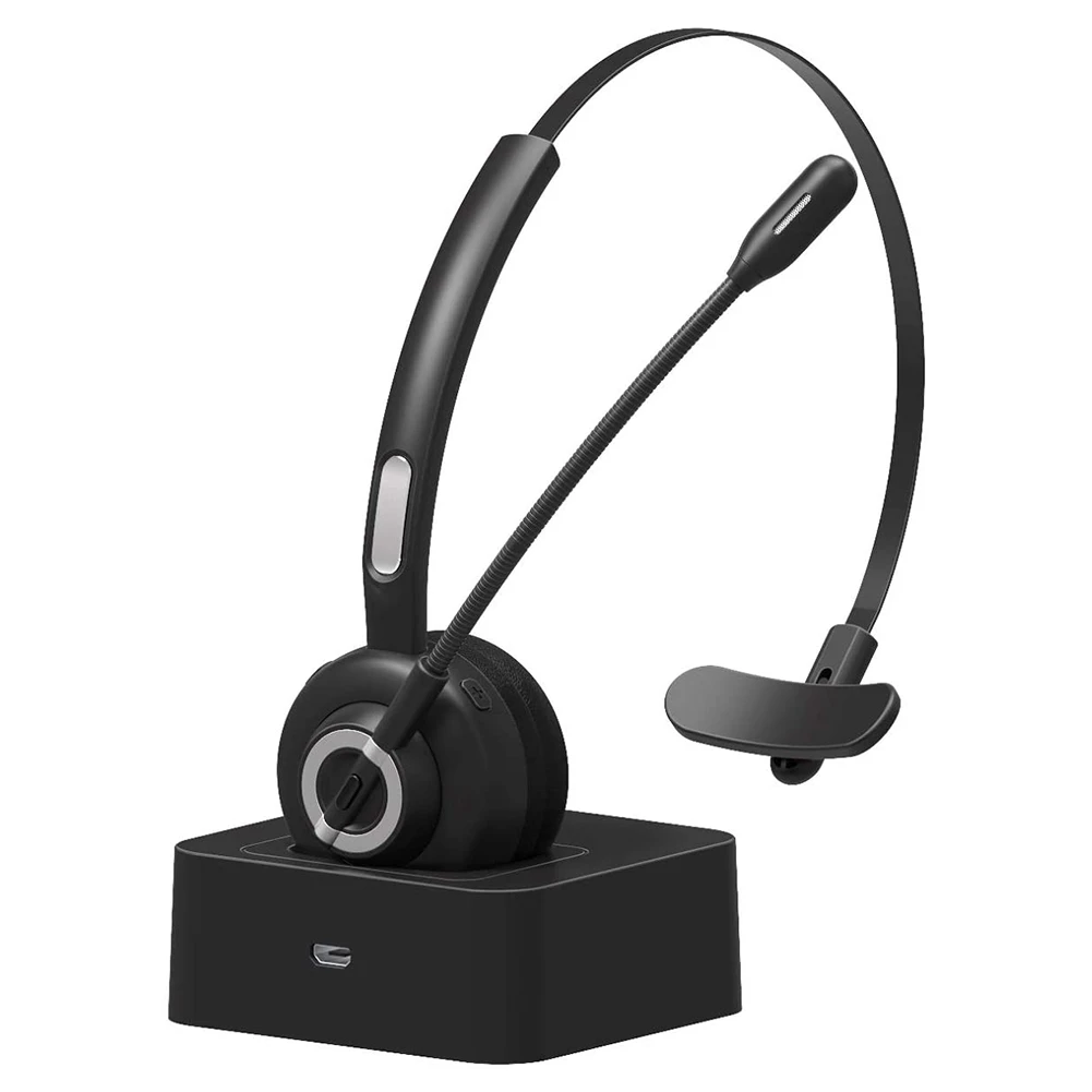 Auriculares Bluetooth para teléfonos móviles, auriculares de oficina con micrófono con cancelación de ruido y base de carga, auriculares para PC