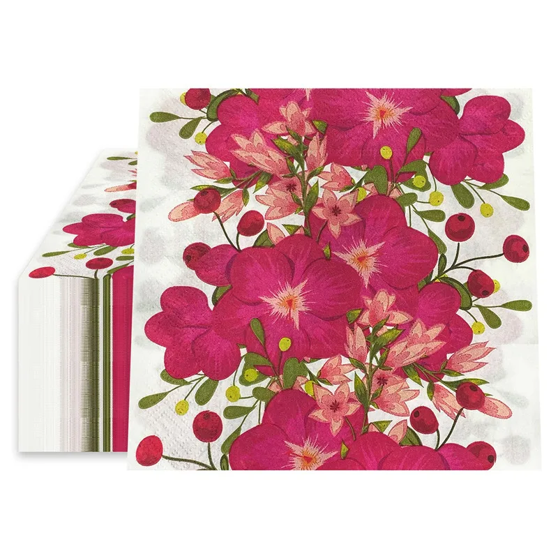 20 Stück/Packung Blumenbedruckte Einweg-Papierservietten Dekoration Hochzeit Party 2-lagige Quadratische Dinner-Servietten – Detail 9