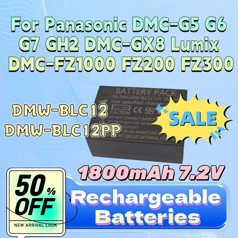 

For Panasonic DMC-G5 G6 G7 GH2 DMC-GX8 Lumix DMC-FZ1000 FZ200 FZ300 1800mAh 7.2V DMW-BLC12 DMW-BLC12PP Battery+ Type-C Charger