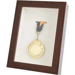 1Set Medal Display Shadow Box Coconut Brown Medal Display Case Natural Wood Photo Frames with Clear Window for Sports Medals