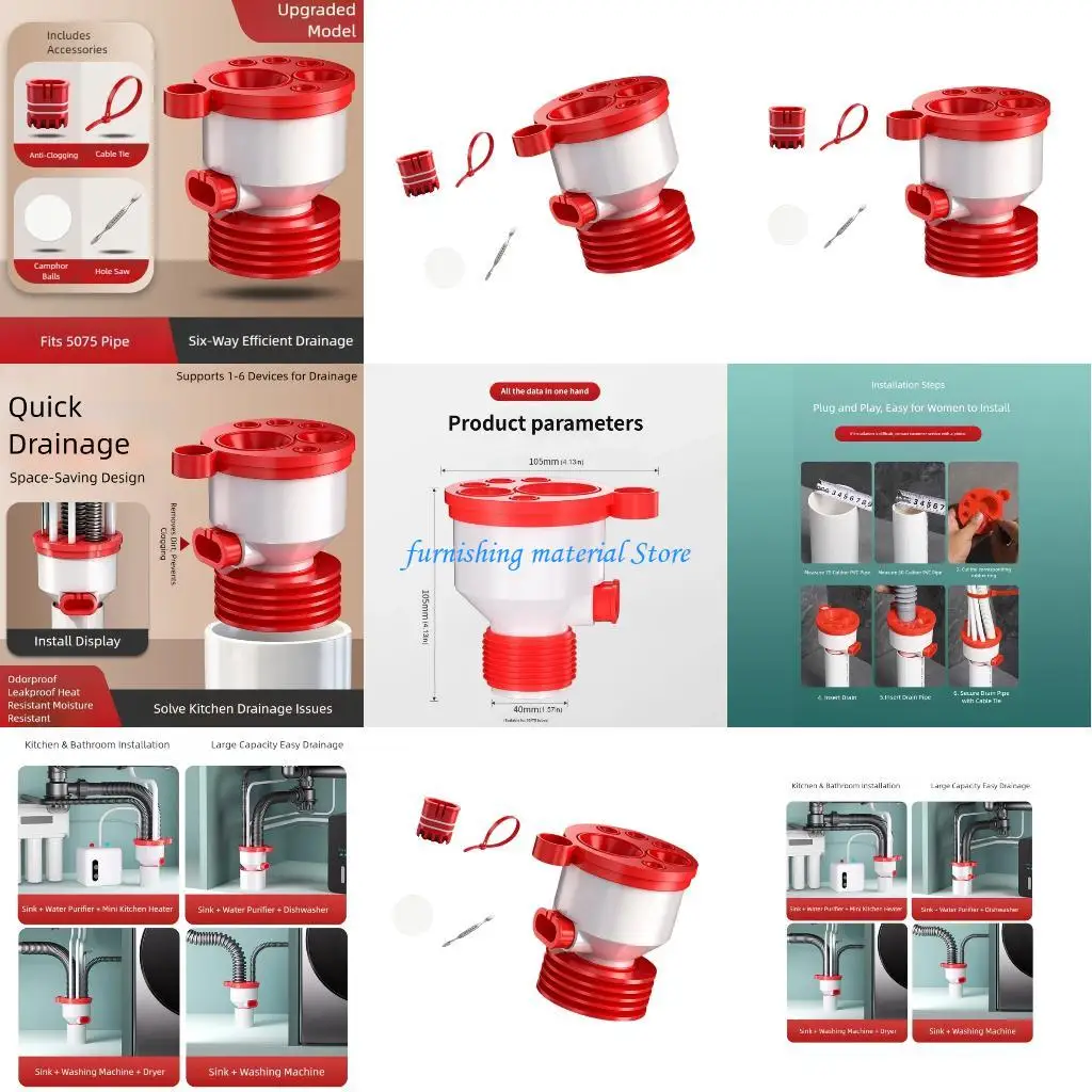 

Y5GD Sink Drain Pipe Adapters High Flows Pipe Divider Kitchen Basins Sewer Branch