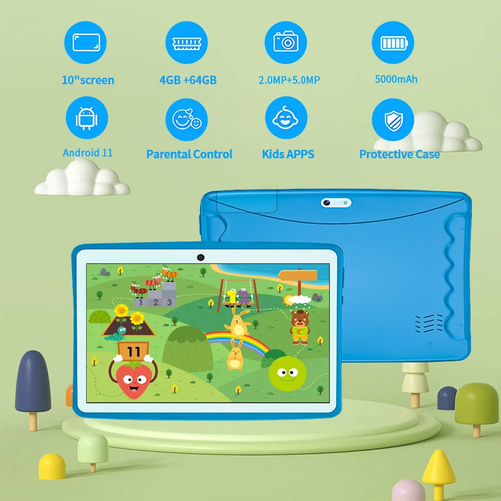 Nieuwe 10.1 Global Version 5GWIFI Kindertablet 4GB RAM 64GB ROM Dubbele camera (komt met kinderspeelgoed) Android 11-systeem