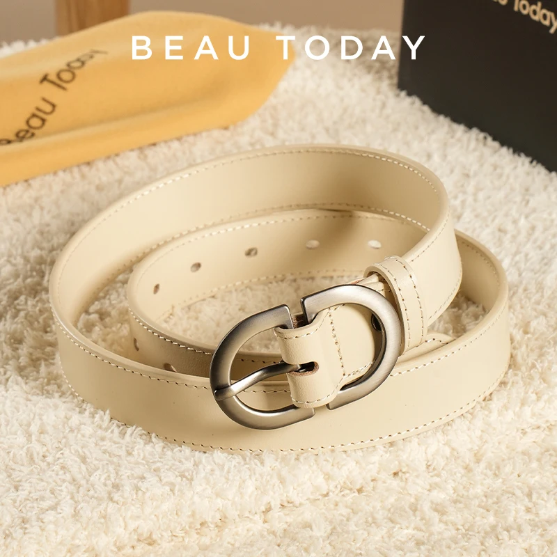 BEAUTODAY Belts Women Cow Split Solid Color Silver Buckle Ladies Modern Style Fashion Jeans Dress Accessories Waistband 91060