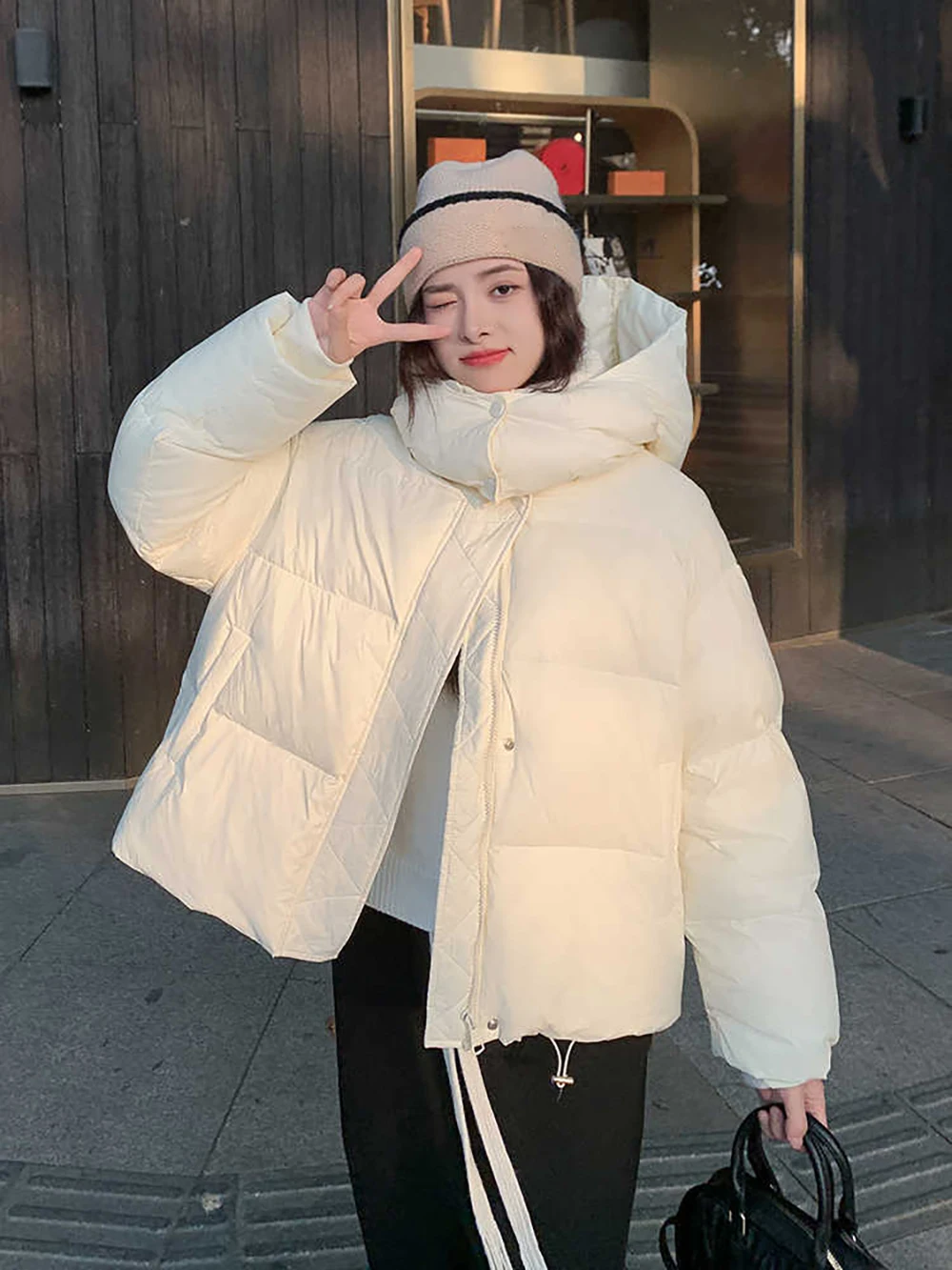 Women\'s Winter Cotton Coats Casual Loose Thick Warm Fluffy Bread Padded Coat Female Hooded Quilted Jacket Outerwear Snow Wear