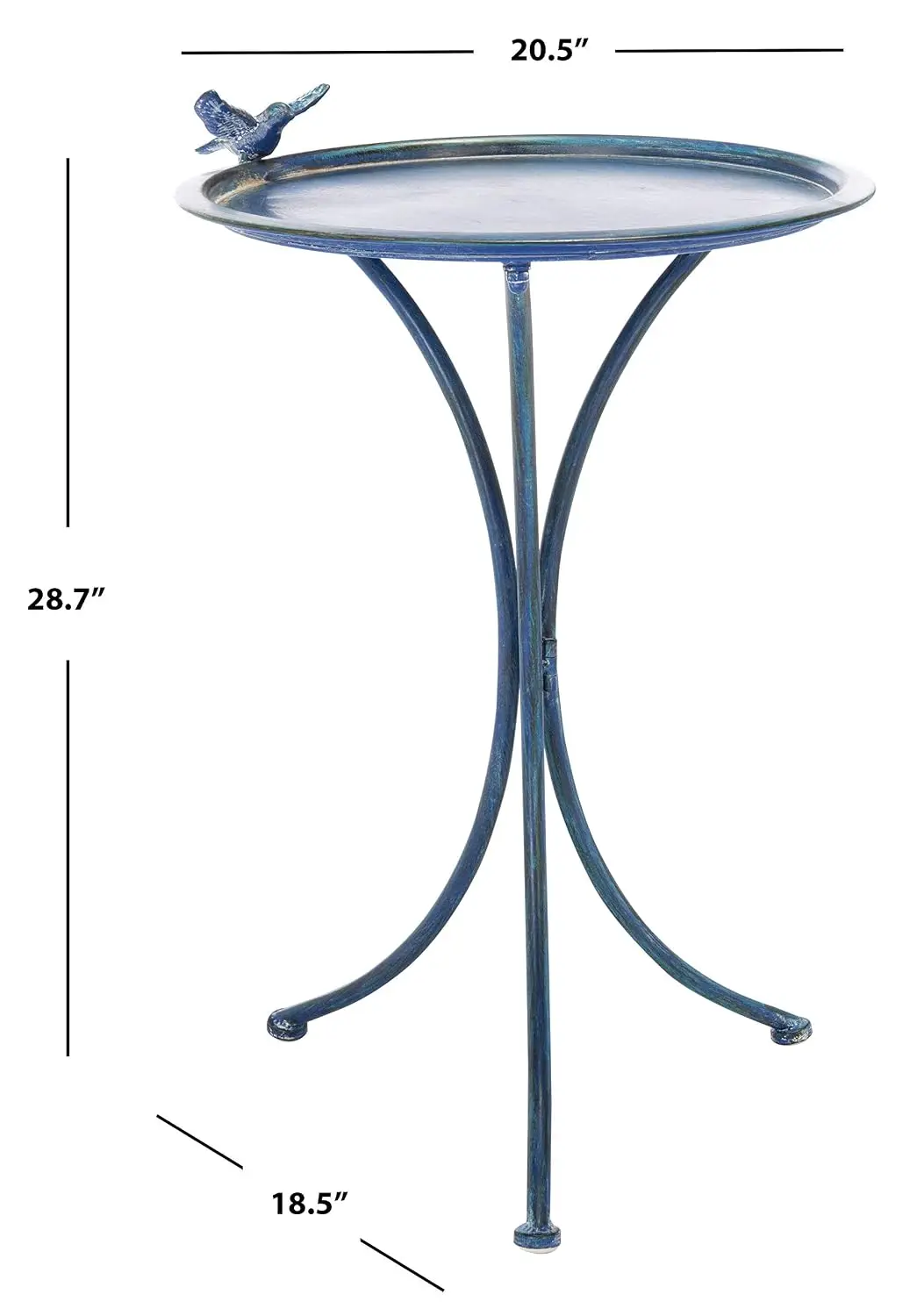 Outdoor Collection Kensi Antique Blue Iron Garden Patio Backyard Charming Bird Bath, Customized