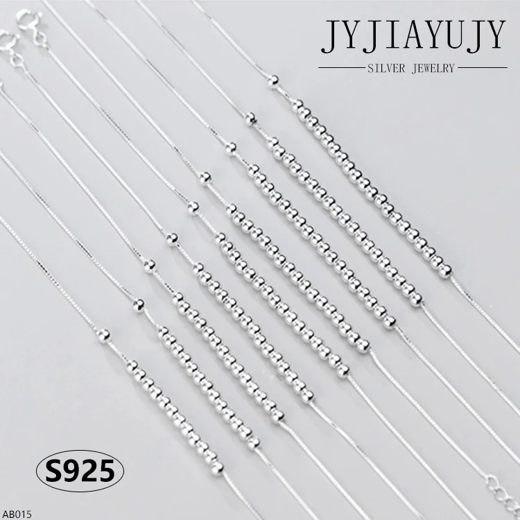 

JYJIAYUJY 100% Sterling Silver S925 Bracelet Anklet 3MM Beads Elegant Trendy Hypoallergenic Female Daily Fine Jewelry Gift AB015