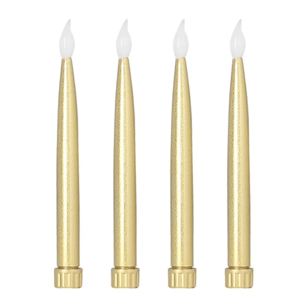 4Pcs Classic Taper LED Candle Light Long Warm Light LED Candle Lamp Gold Flameless Electronic Candle Light Thanksgiving