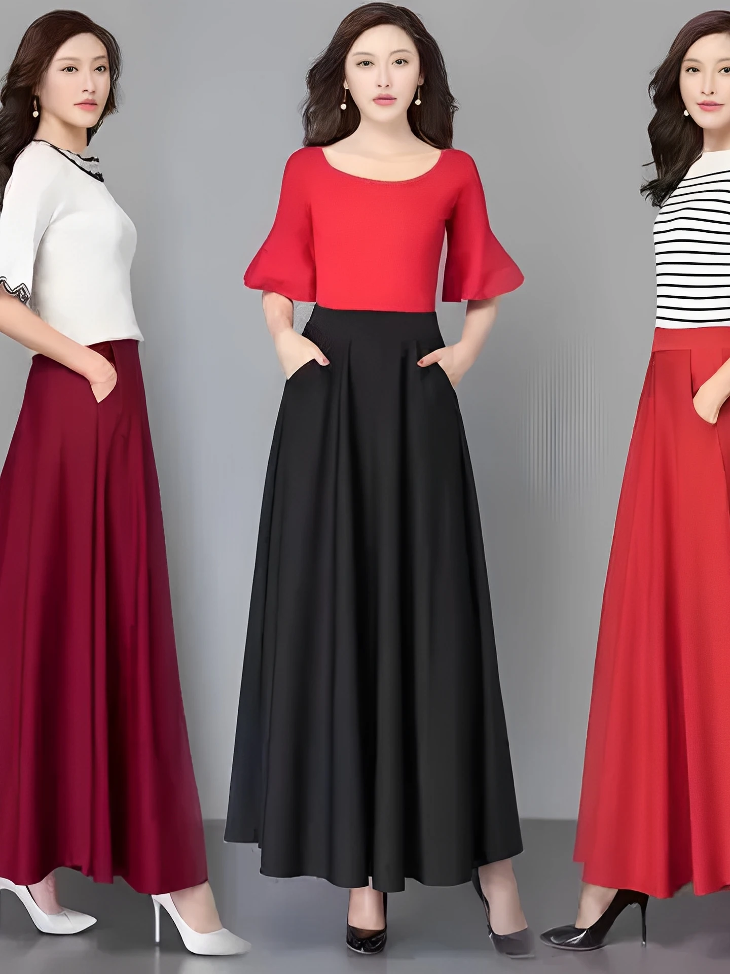 

High Waist A-Line Skirt Bla Dance Women's Faion plus Size Korean Sle Versatile Mid-Length Summer Long Skirt