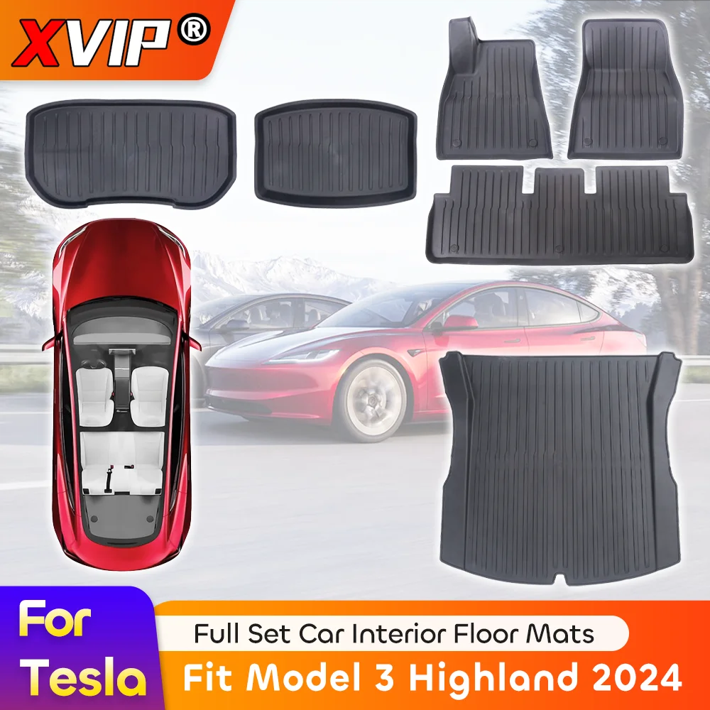 

XVIP Full Set Floor Mats For Tesla Model 3 Highland 2024 Front Rear Trunk Tray Cargo Liner Waterproof Seats Back Cover Foot Pads