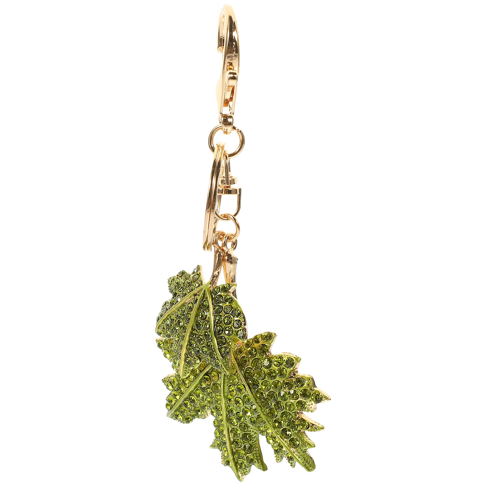 Car Plant Decor Key Chain Charm Exquisite Maple Leaf Keychain Green Crystal Hanging Ring