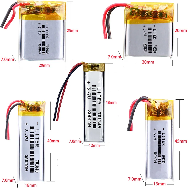 701248 300mah 701345 400mah 701840 550mah 702020 200mah 702025 300mah 3.7V polymer lithium battery
