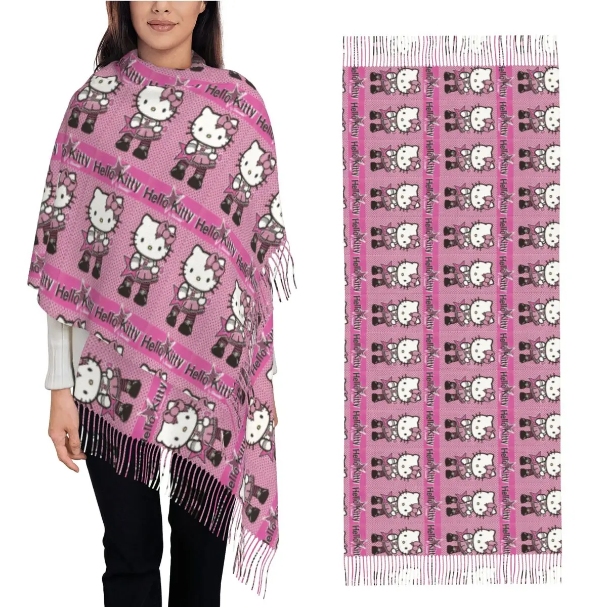 Warm Soft Scarf Autumn Hello Kitty With Guitar Shawl Wraps Graphic Bandana Womens Luxury Brand Head Scarves