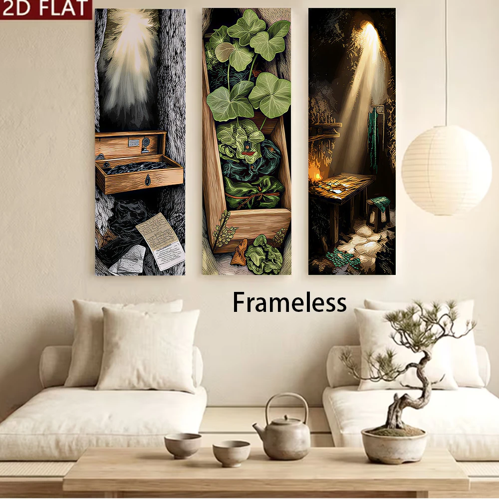 1 set of new Chinese Zen style triple wall stickers, natural plants, light and shadow, cave living room, entrance hall, corridor