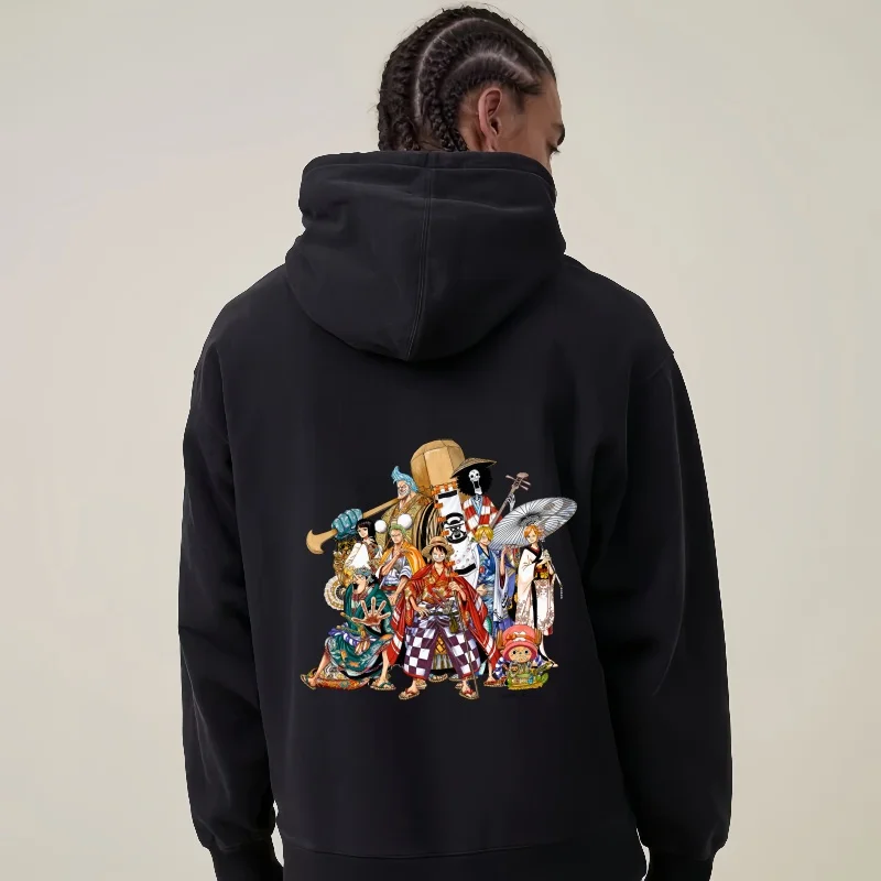 Unisex One Piece Hoodie - Multi-color Options, Back Print of Full Crew, Front One Piece Logo, Perfect for Anime Fans