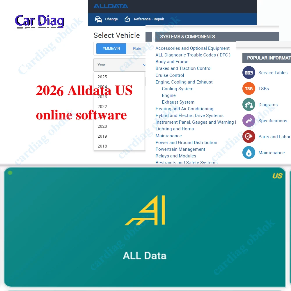 2026 Alldata Online Car Data Repair Software Computer/Mobile Phone Login Without Installation Car Workshop AllData