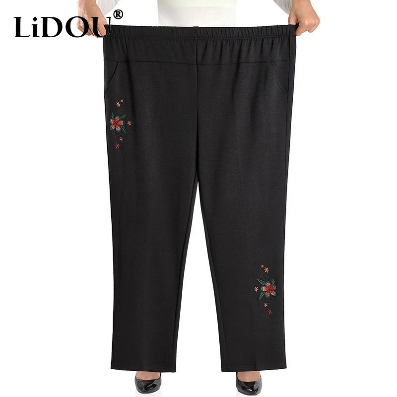 

2023 Summer Solid Color Thin Style Embroidered Pockets Straight Pants Women Loose Fashion Casual Ventilate Comfortable Trousers