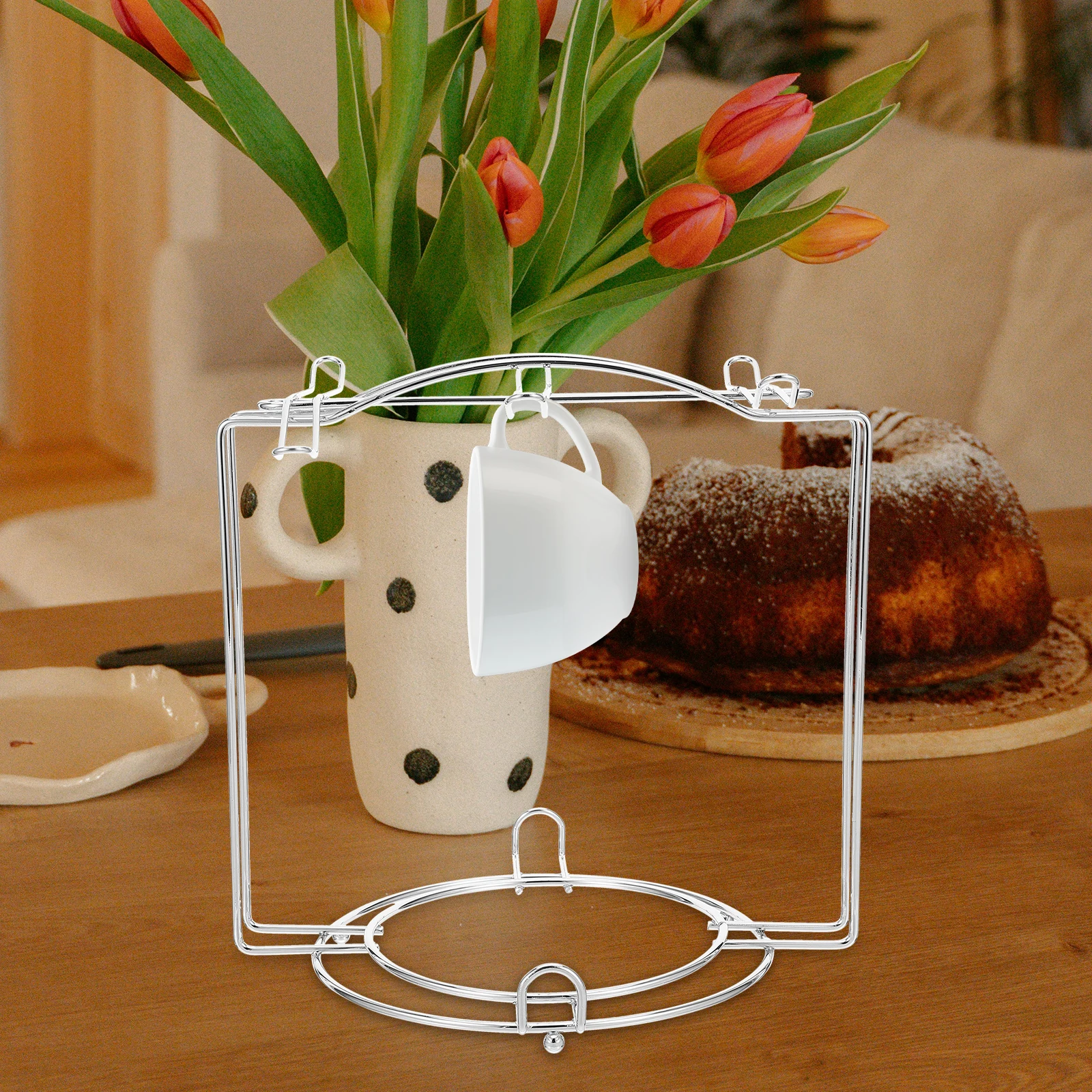 Coffee Cup Rack Stainless Steel For 4 Cups 6 Plates Silver Kitchen Organizer Mug Holder Plate Storage Drying Rack Counter