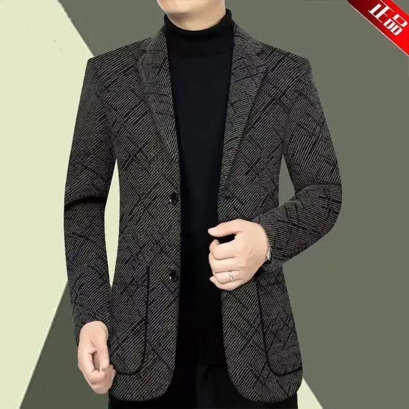 

3-A222 Thickened Suit Men's Jacket Autumn and Winter Middle-aged Men's New Casual Suit Woolen Thickened Dad Jacket