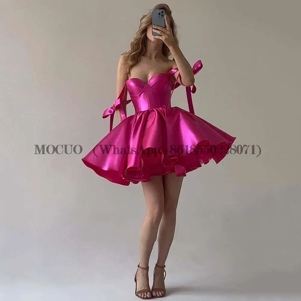 Rose Red A Line Mini Prom Party Dresses Sweetheart Sleeveless Lace Up Stain Ball Gowns Graduation Cocktail Dresses