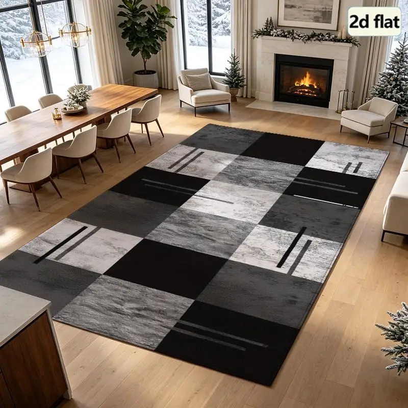 1PC Black And White Geometric Abstract Area Rug Dining Room Rug Front Door Carpet Runner Rug Entryway Area Rug Washable Boho Home Decor Outdoor Hallway Office Kitchen