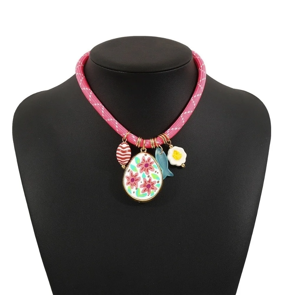 Fashionable Bohemian Multi-element Pendant Cute Flower Colorful Neck Chain Jewelry Gifts Collarbone Chain Travel