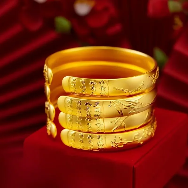 real gold 9999 Plum Orchid bamboo 24K Genuine gold chrysanthemum open carved ladies fashion bracelet