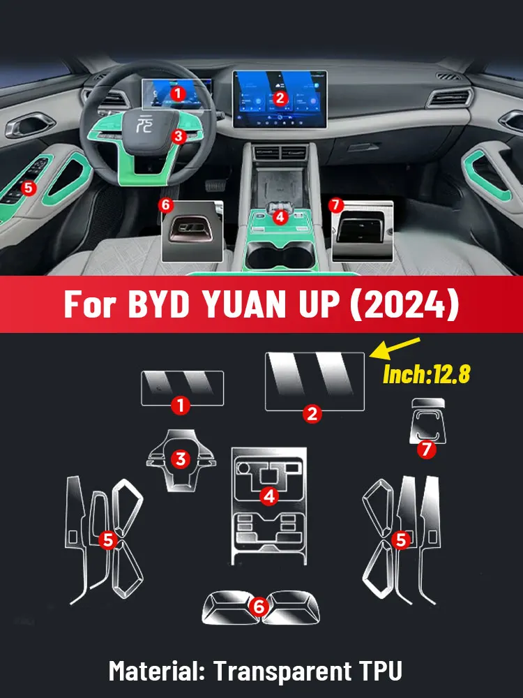 Anti-scratch Car Interior Center Console Media Dashboard Navigation TPU Protector Film For BYD YUAN UP 2024 Accessories